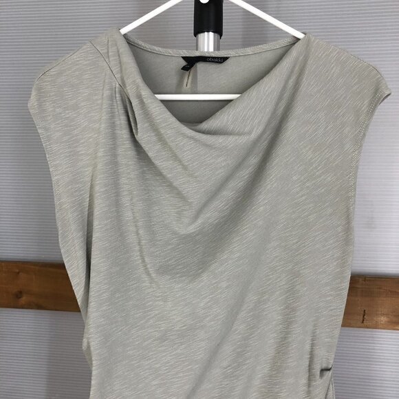 Obakki Fleur Light Grey Green Cowl Neck Ruched Waist Sleeveless Midi Dress Sz M - Picture 3 of 12